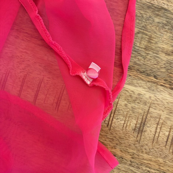Vintage Victorias Secret Sleep Shirt M Neon Pink Sheer Satin Gold Label Pajamas - Picture 10 of 12